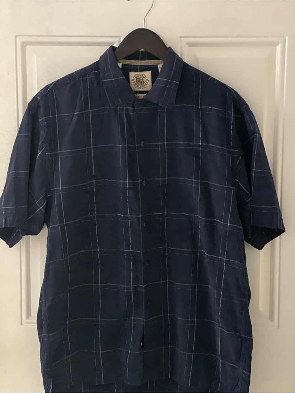 Men's Navy Windowpane Short-Sleeve Button-Down Shirt